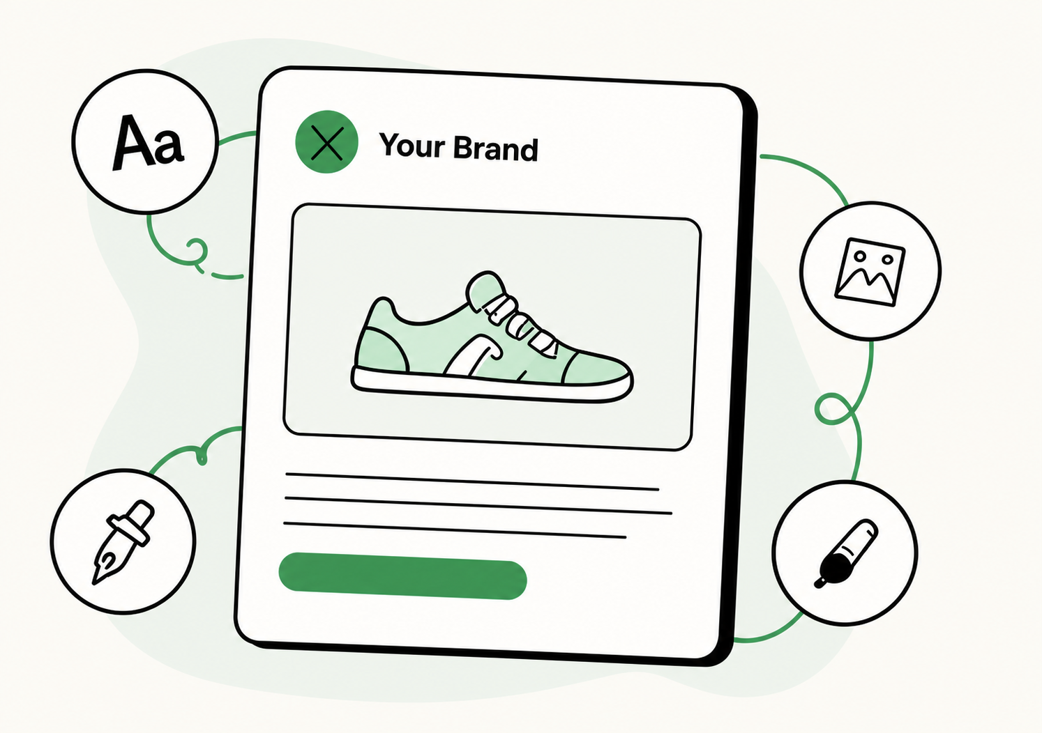 A customizable branded offer surrounded by typography, image, colour and editing controls