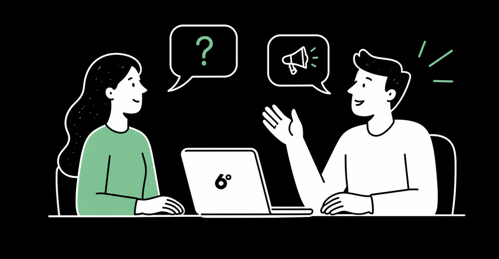 Two members of the 6degrees team discussing a campaign