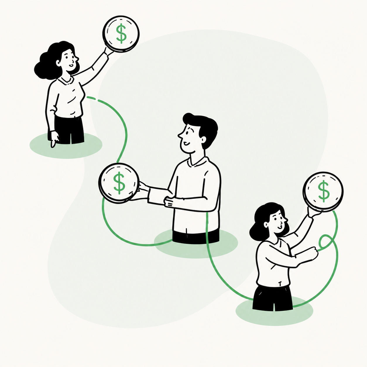 Three people connected through a rewarded referral chain